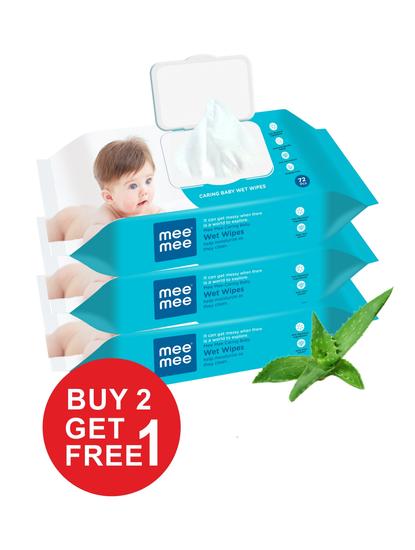 Mee Mee Caring Baby Wet Wipes with lid, 72 Pcs (Buy 2 Get 1 Free)